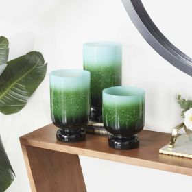 The Novogratz 3-Slot Green Glass Pillar Hurricane Lamp with Ombre Effect, Set of 3