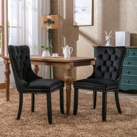 Nikki Collection Modern Tufted Velvet Dining Chairs with Solid Wood Legs and Nailhead Trim, Set of 2, Black