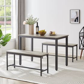 Industrial Dining Table Set with 2 Benches, Grey and Black Kitchen Counter Table for Breakfast, Living Room, Party Room, 43.3"L x 23.6"W x 29.9"H