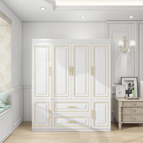 Armoire Wardrobe Closet, 4-Door 2 Wooden Drawers Tall Cabinet Luxury Style Closet Wardrobe for High Storage Capacity