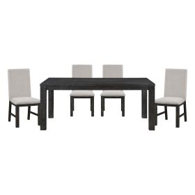 Antique Black Finish Modern Dining 5pc Set Rectangular Table and 4 Upholstered Chairs Textured Gray Wooden Dining Room Furniture