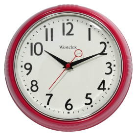 Westclox 9.5" Red Retro 1950s Convex Glass Lens Analog Quartz Accurate Wall Clock