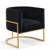 Upholstered Velvet Accent Chair with Golden Metal Stand,Mid-Century Living Room Leisure Chair with Curve Backrest -Black