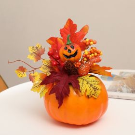 Halloween Decorations Pumpkins, Decorative Pumpkin with Maple and Flowers for Harvest Fall Decor Table Centerpiece Home Kitchen Party (Color: A03)