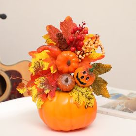 Halloween Decorations Pumpkins, Decorative Pumpkin with Maple and Flowers for Harvest Fall Decor Table Centerpiece Home Kitchen Party (Color: A02)