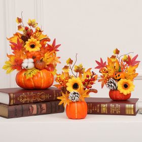 Halloween Decorations Pumpkins, Decorative Pumpkin with Maple and Flowers for Harvest Fall Decor Table Centerpiece Home Kitchen Party (Color: A01)