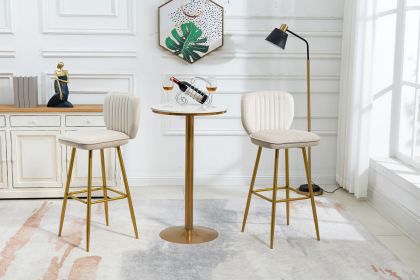 COOLMORE Bar Stools with Back and Footrest Counter Height Dining Chairs 2PC/SET (Color: Ivory)