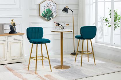 COOLMORE Bar Stools with Back and Footrest Counter Height Dining Chairs 2PC/SET (Color: Teal)