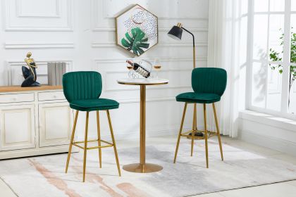 COOLMORE Bar Stools with Back and Footrest Counter Height Dining Chairs 2PC/SET (Color: Emerald)